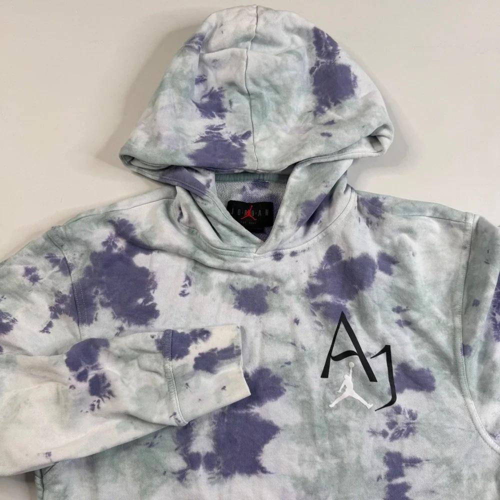 Jordan Hoodie Mens Small Purple Green Tie Dye AJ Air Graphic Pullover Sweatshirt